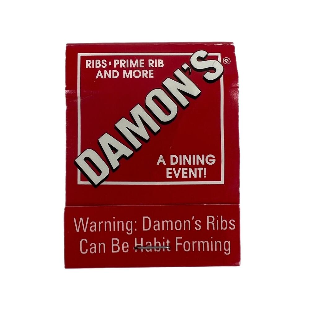 VTG Damon's Ribs Restaurant Matchbook Red Advertising Collectible‎ Souvenir Bar